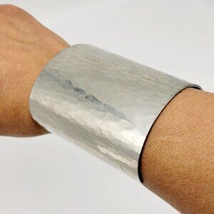 Vintage International Pewter Co 3  Extra Wide Cuff Bracelet Hammered Statement